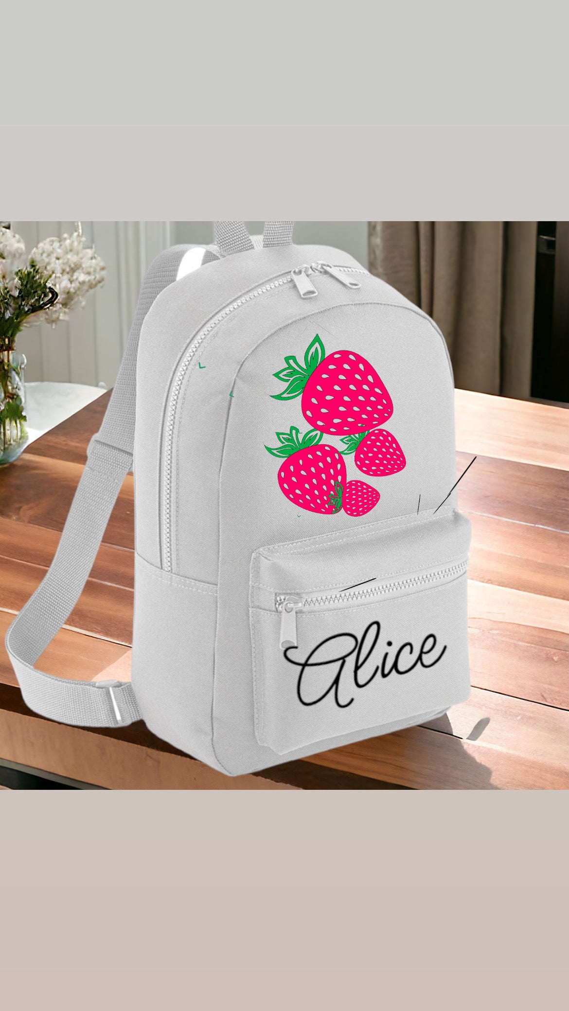 Strawberry Rucksack and matching Cup Personalised