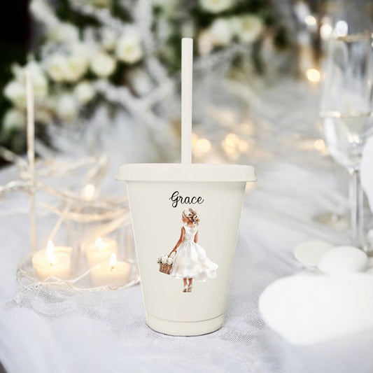 Flower Girl Cup and Matching Hair Bows Personalisd