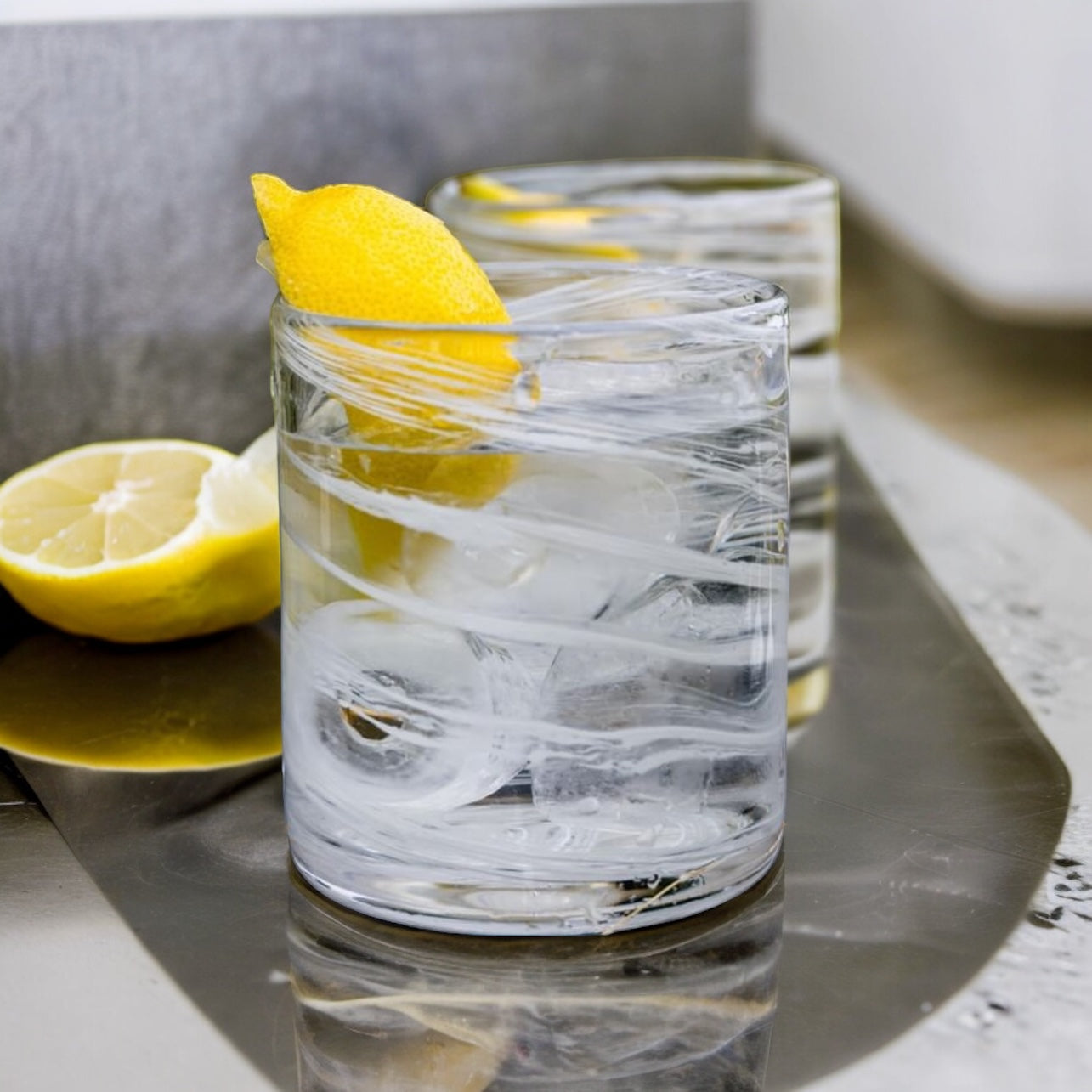 White Swirl Handblown Glass Tumblers