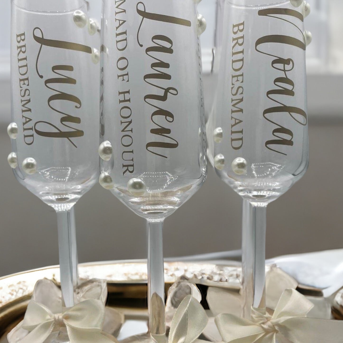 Beaded Champagne Personalised Flutes / Bride / Groom /Bridesmaid