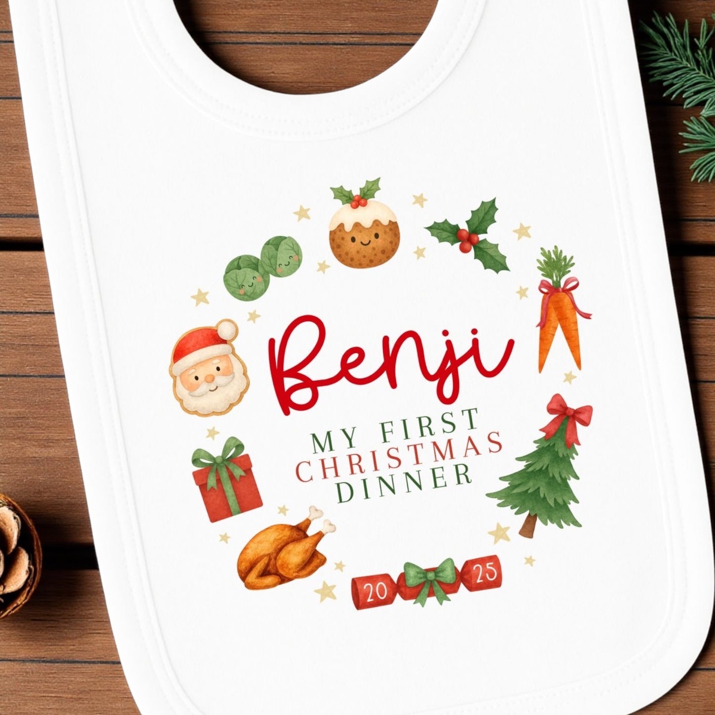 First Christmas Dinner Gift set bib and matching bodysuit