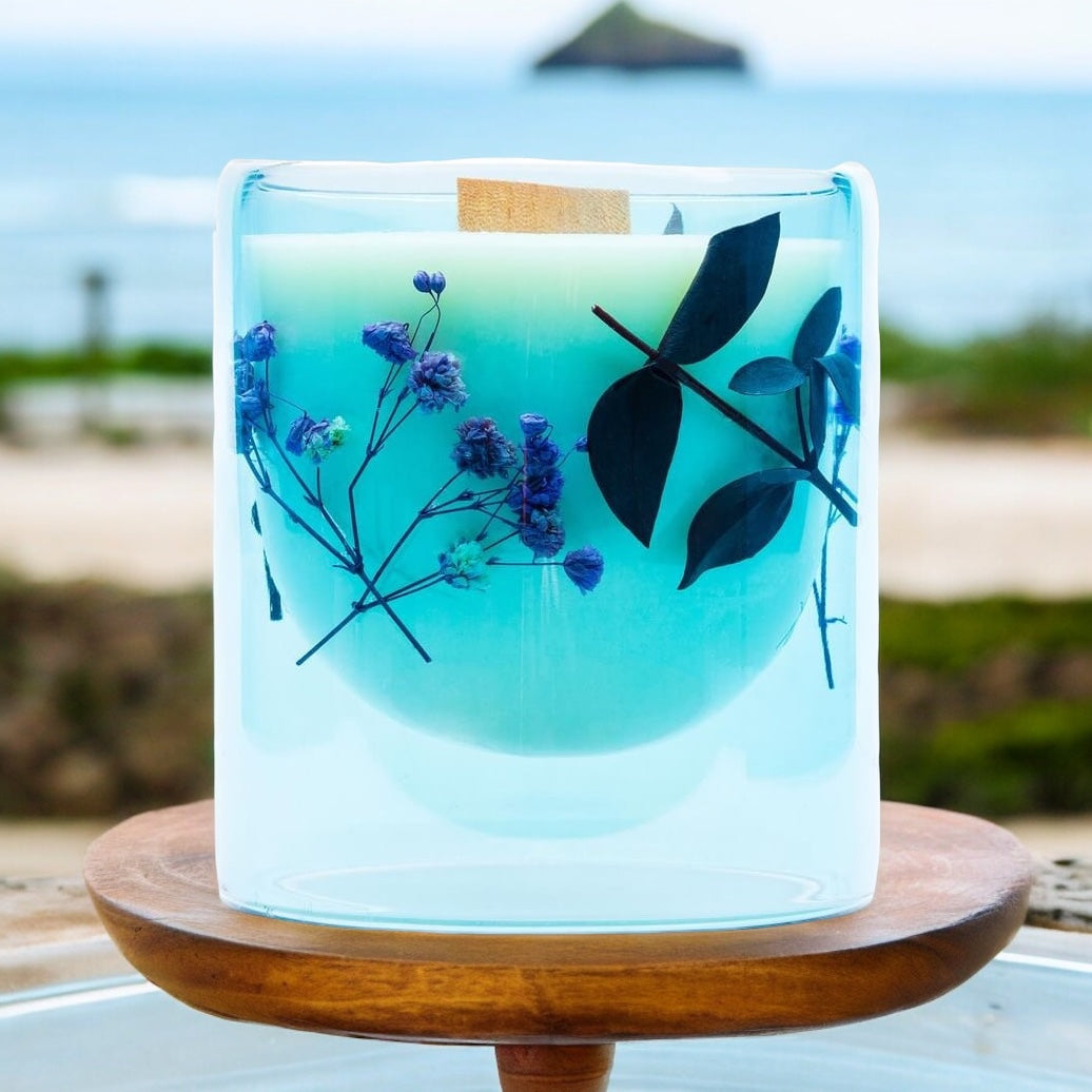 Seychelles and Coconut Breeze Candle in Hand blown Glass