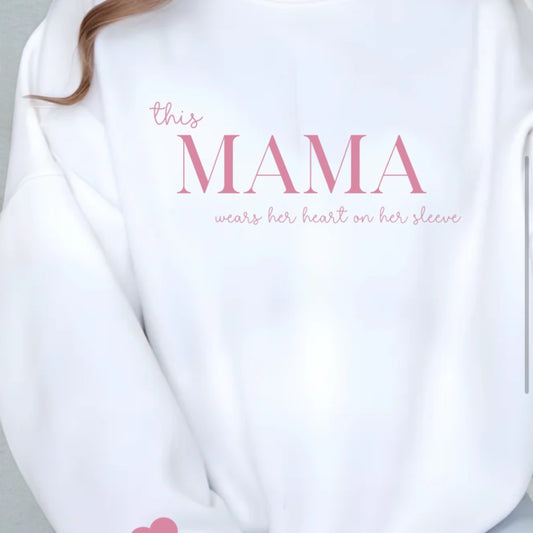 Mama / Mum / Mummy Pink version  Wears her Heart on Sleeve