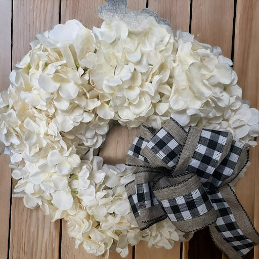 Champagne Hydrangea with burlap ribbon Door Wreath / wall decoration