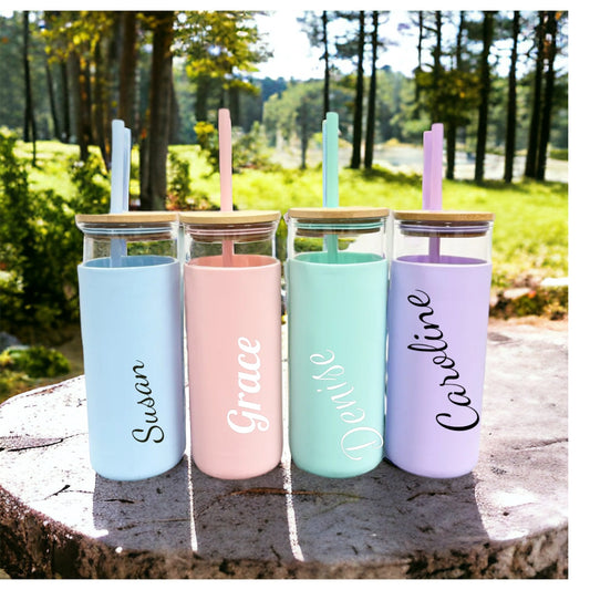 Glass Pastel Beer Cans with straw