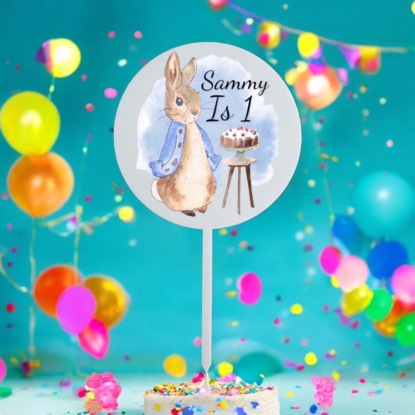 Peter Bunny Birthday Cake Topper Personalised
