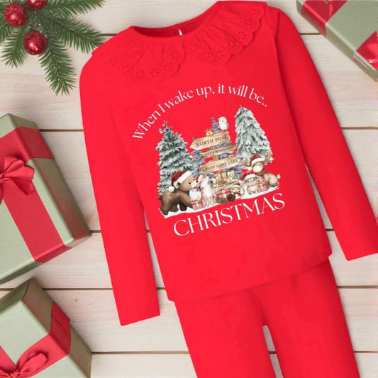 When I wake up Frill Christmas PJS Personalised