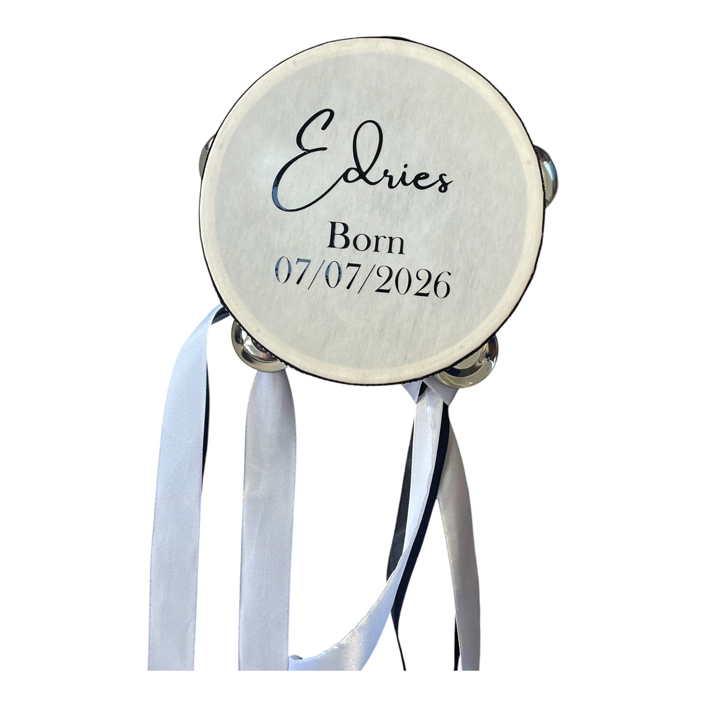Personalised Small Tambourine with ribbons of Choice