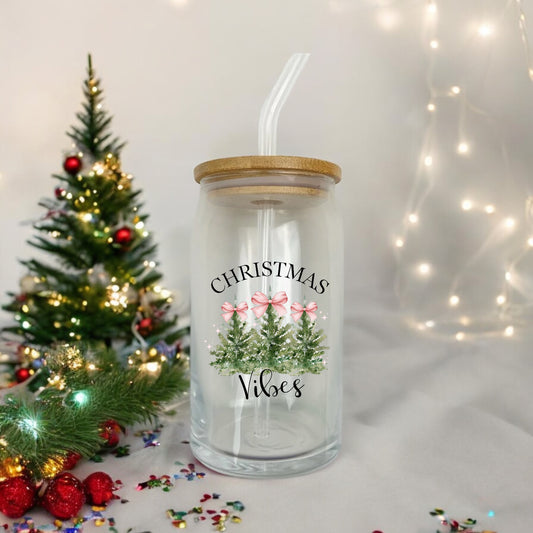 Libby 16oz Glass Can Christmas Vibes