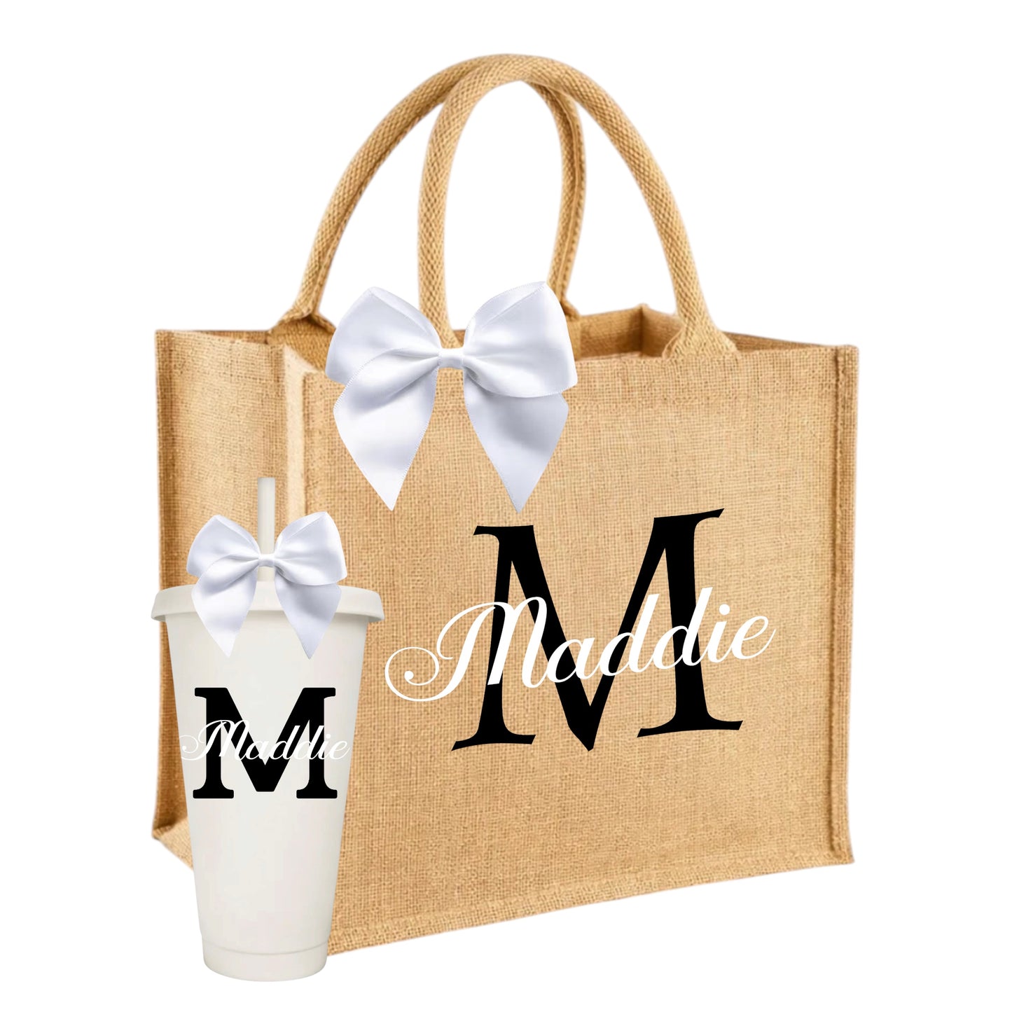 Matching bag and cup with name