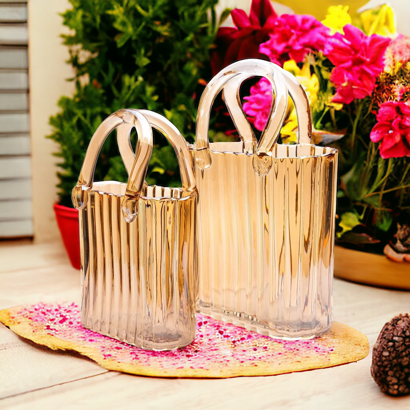 Glass Amber  Tote Bag Vases