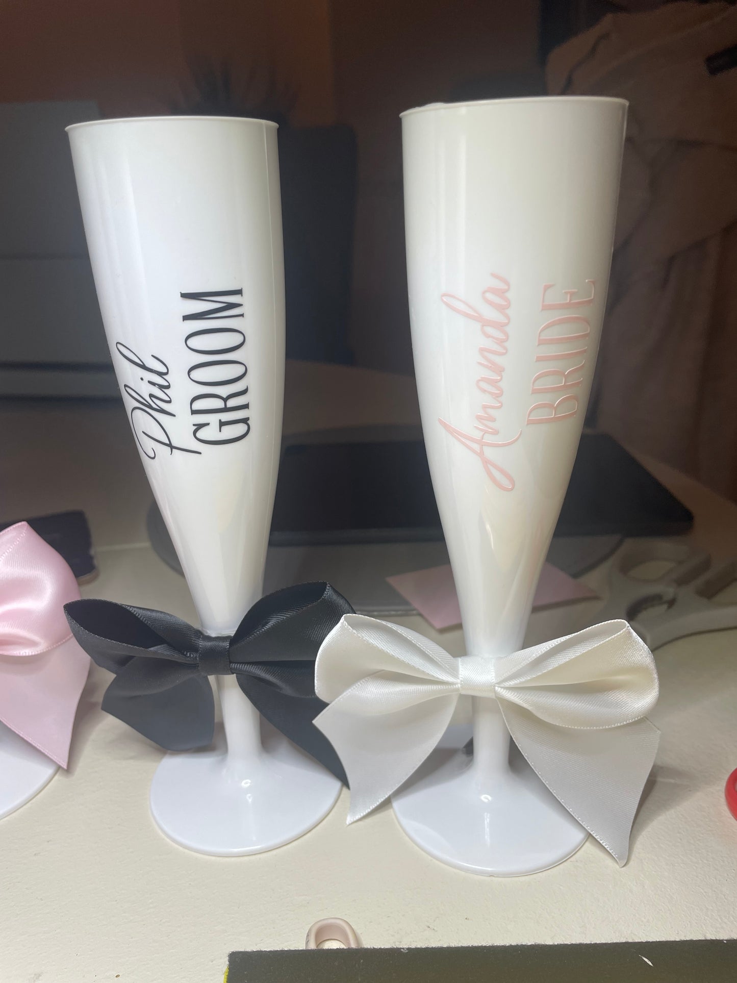 Personalised Wedding /Party / Celebration  Flutes with Pearls