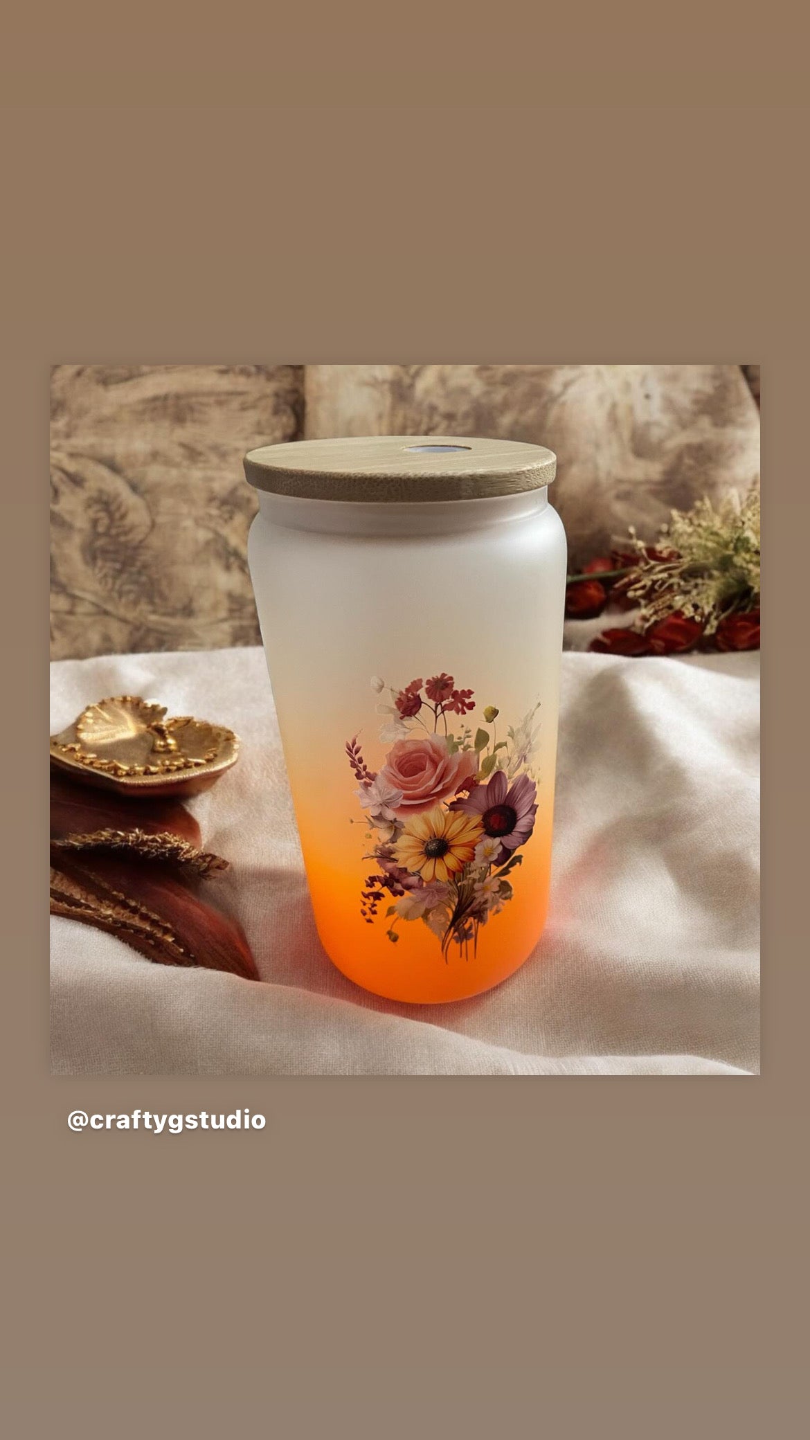 Autumn Flowers Ombré Glass Libby 16oz