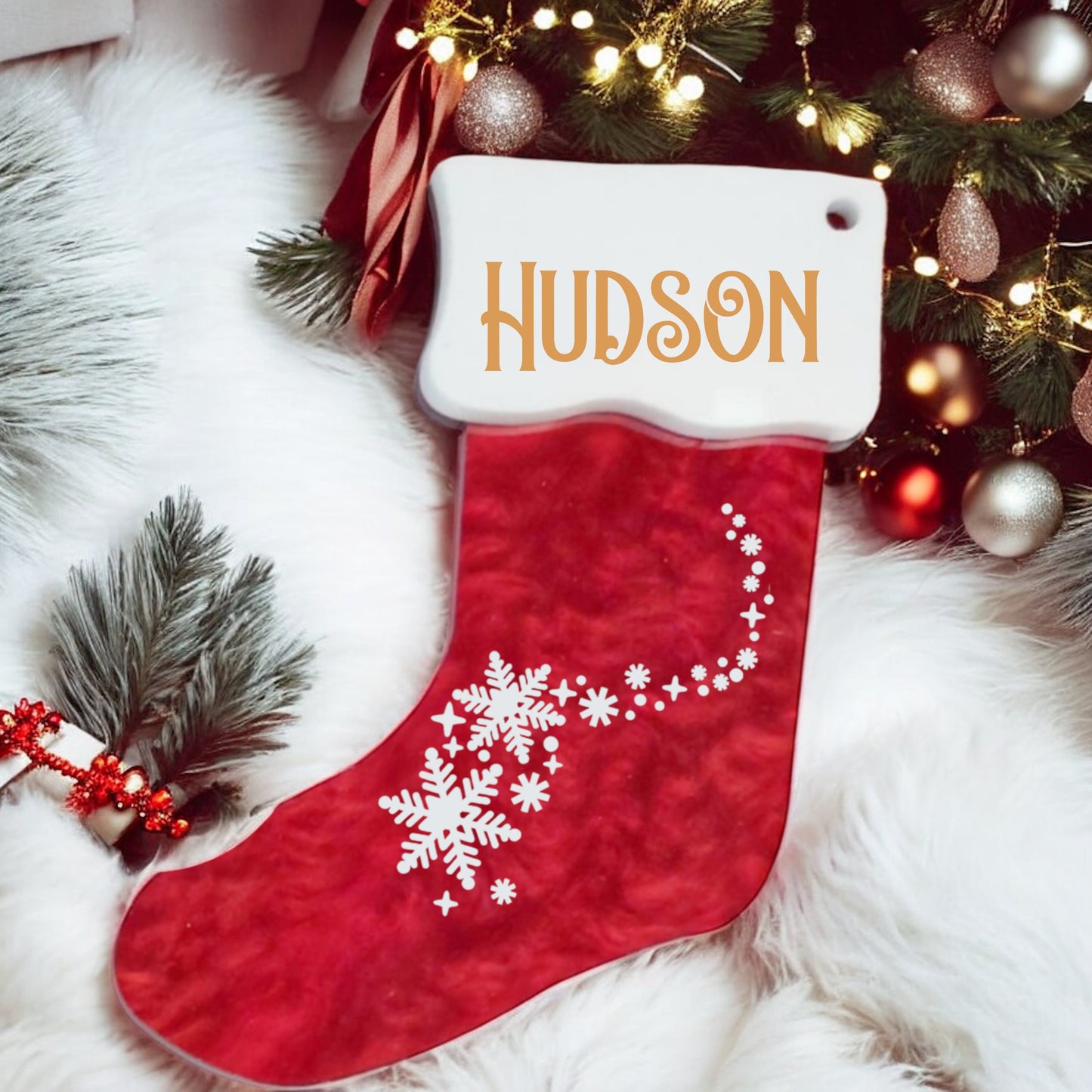 Acrylic festive stocking tree decoration