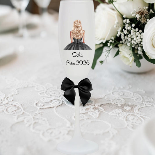 Frosted Prom Glass Personalised with name and hair Colour and dress to match