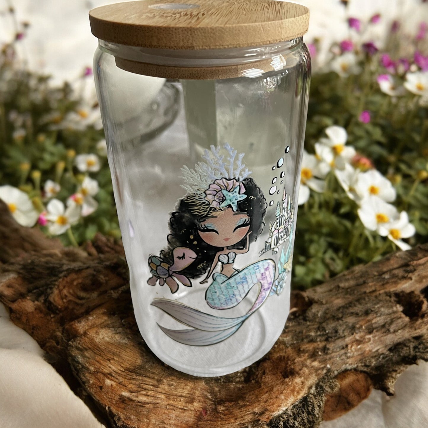 Mermaid Ethnic Libby Glass With Glass Straw