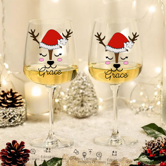 Personalised Reindeer Wine Glasses