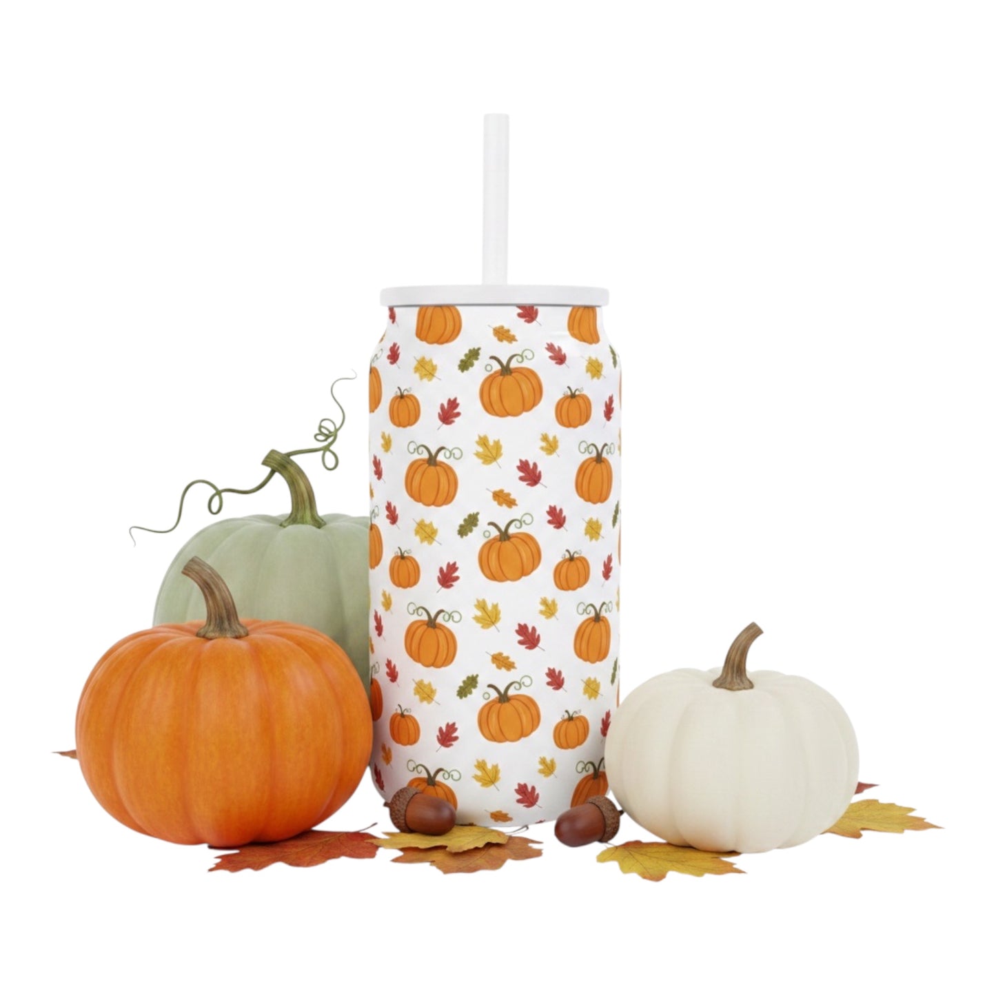 Pumpkin Insulated Can cup with lid and straw