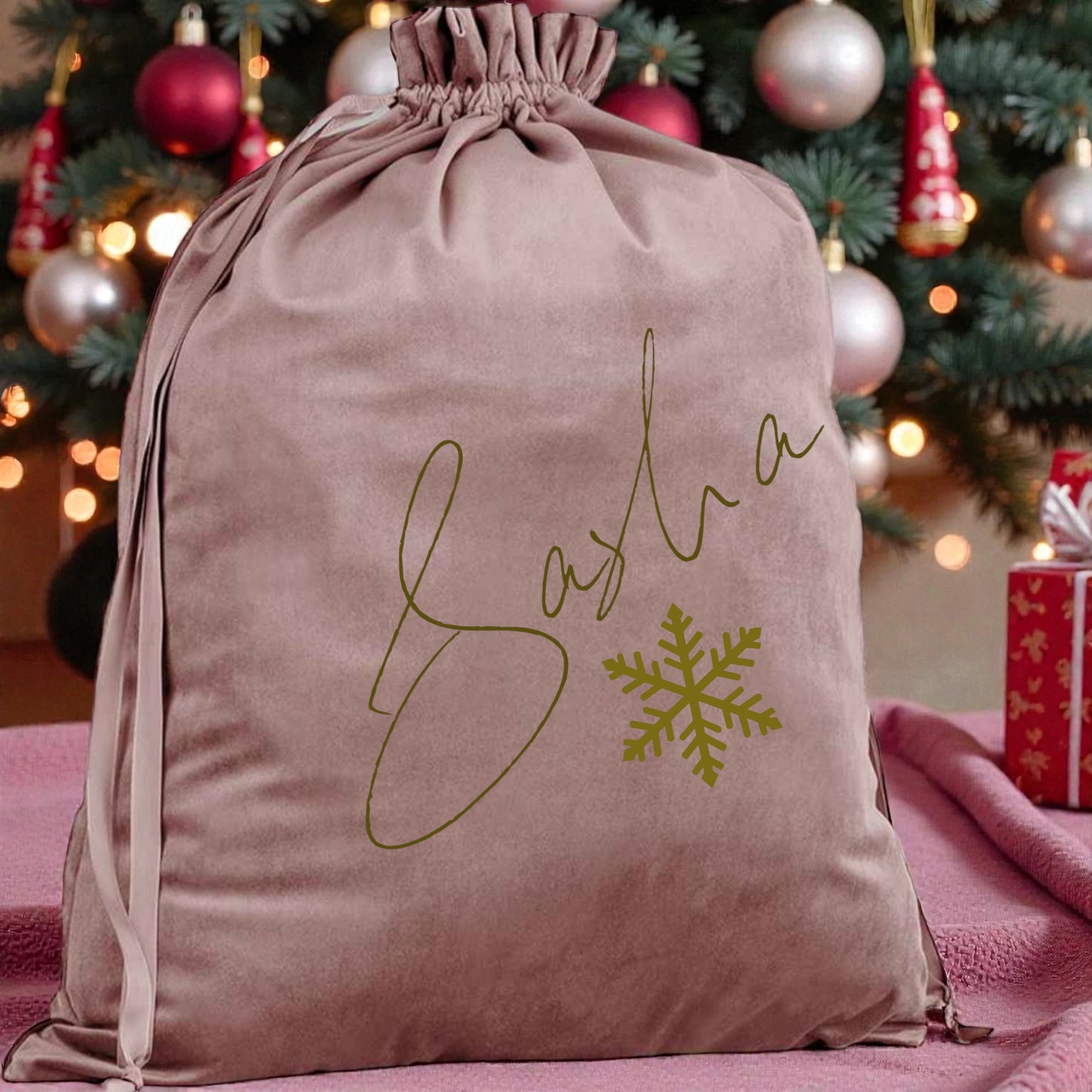 Rose Velvet Sacks Personalised  Large