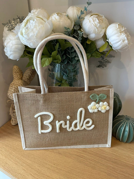 Bride or Team Bride Bulap Crocheted Bags