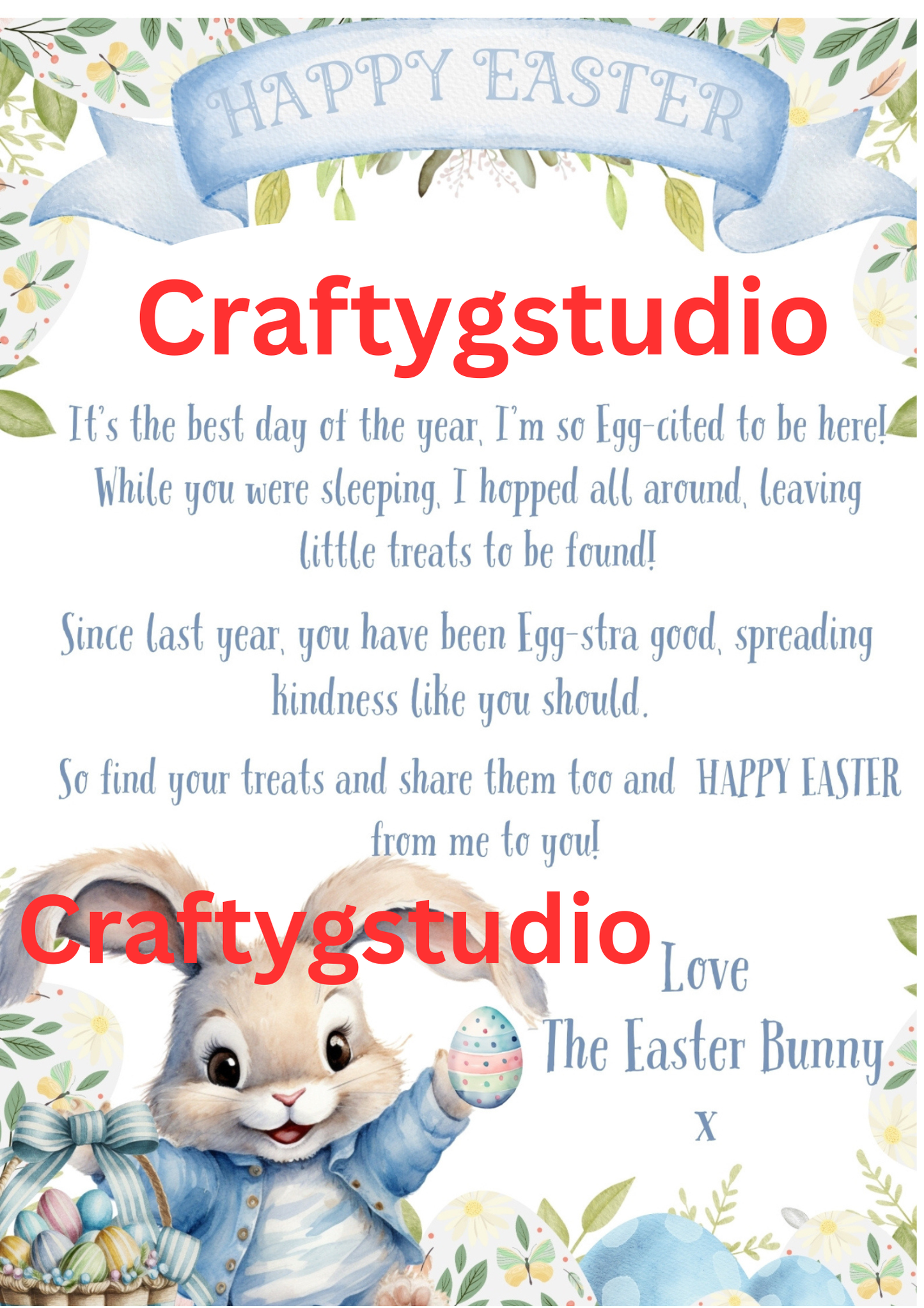 Personalised Easter Bunny Letter – Digital Download (Pink or Blue)