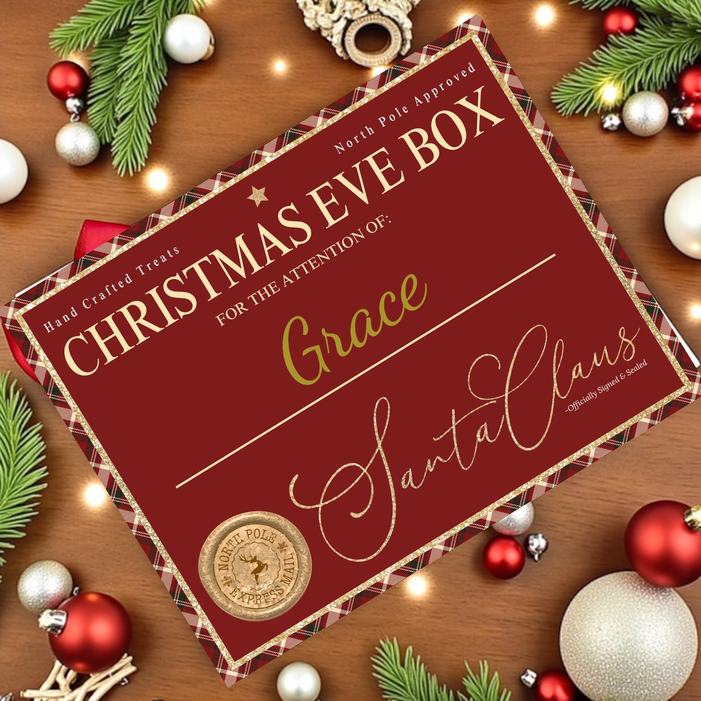 Tartan Christmas Eve Magnetic box with nice letter