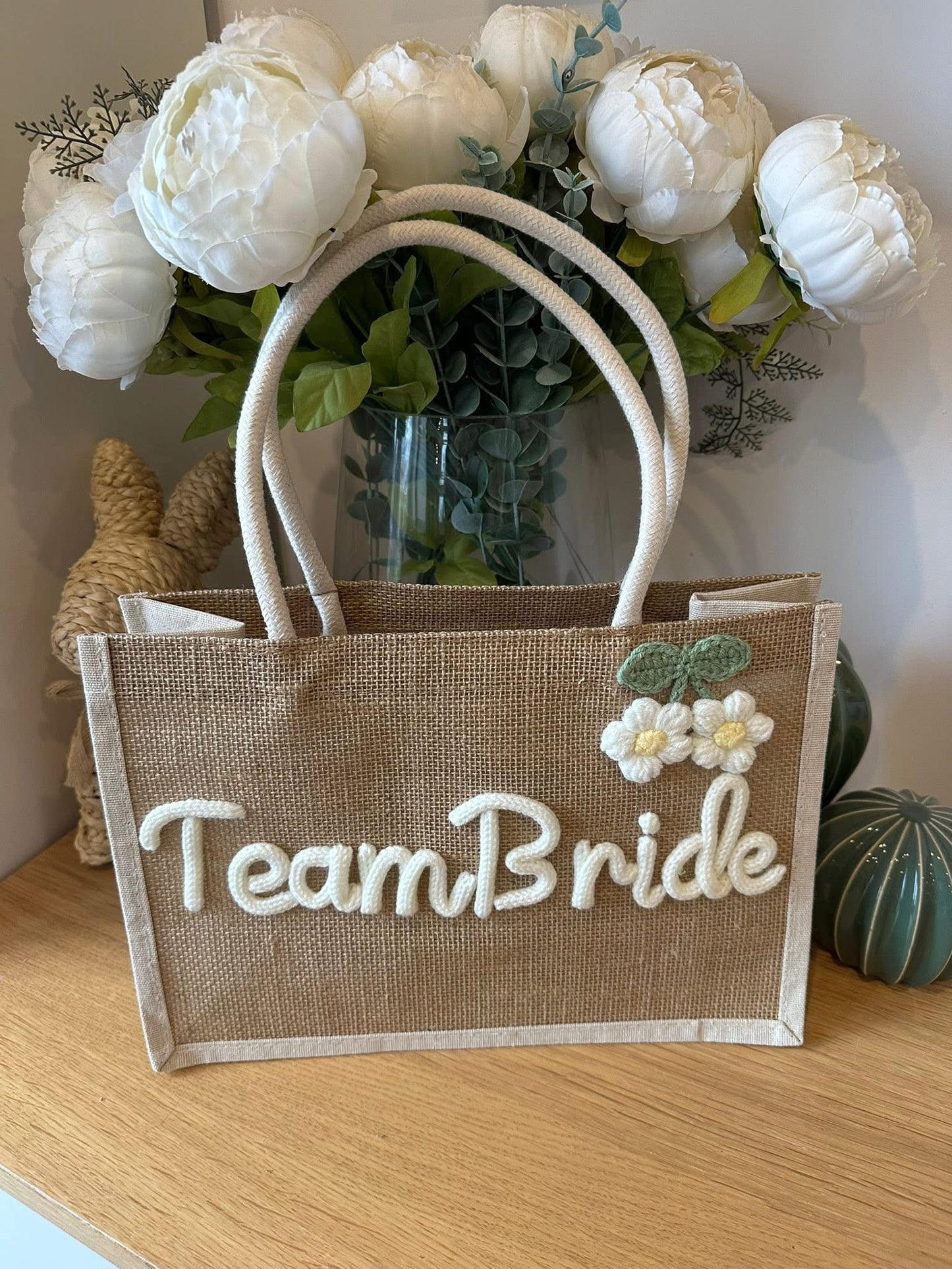 Bride or Team Bride Bulap Crocheted Bags
