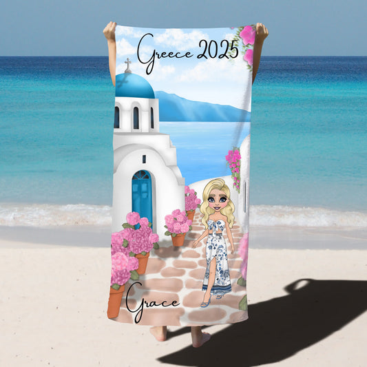 Greece Personalised Beach Towel