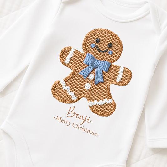 Personalised Gingerbread  Boy theme long sleeved bodysuit