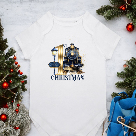 Christmas Blue Train  Bodysuit