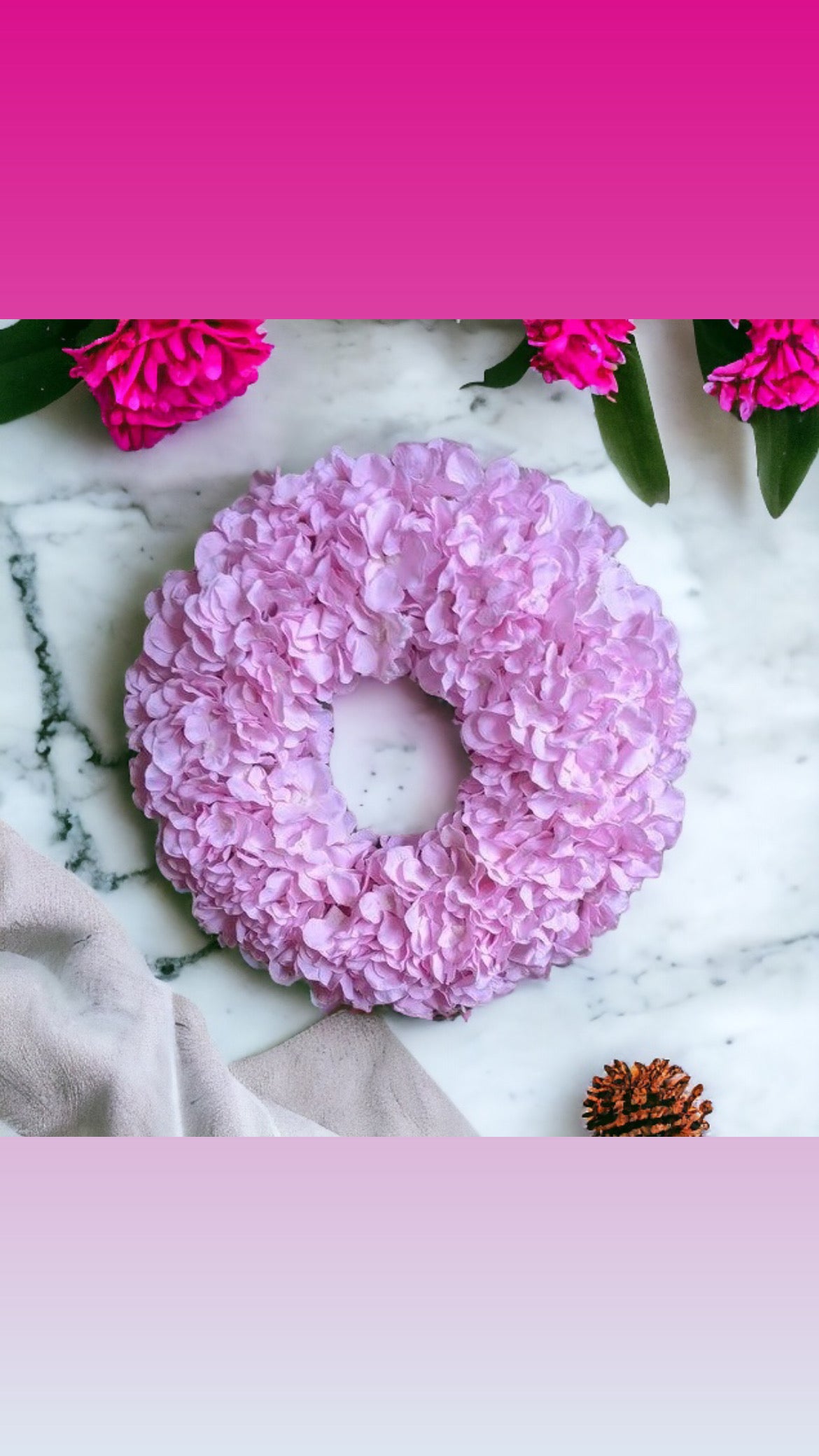 Artificial Pink Hydrangea Wreath