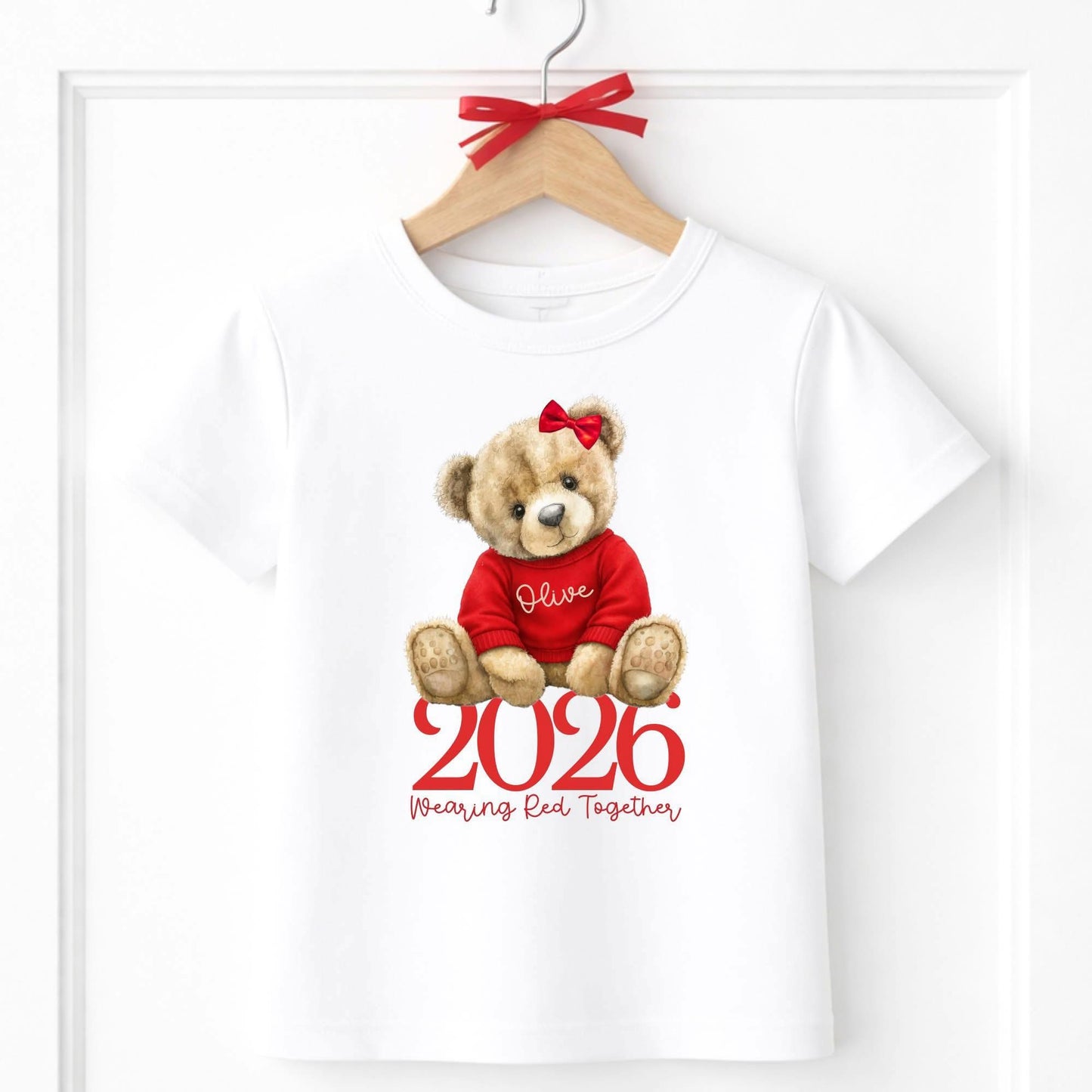 Let’s Wear Red T shirt Girl Bear