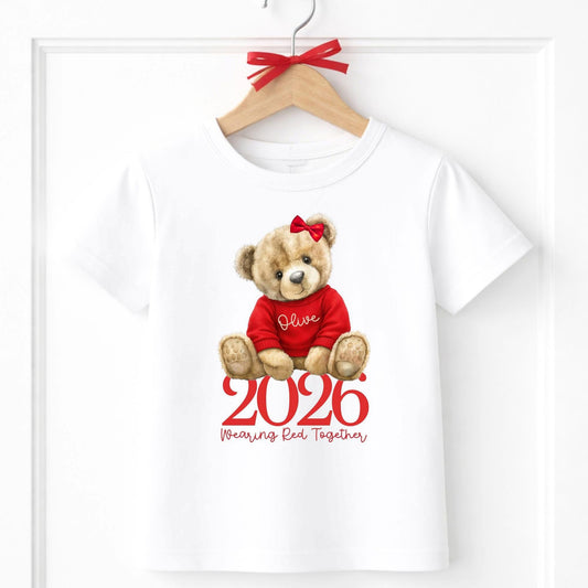 Let’s Wear Red T shirt Girl Bear