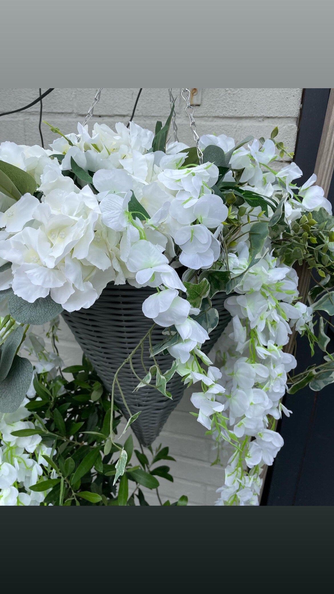 Inspired by Mrs Hinch Artificial Wisteria and Ivy and Eucalyptus foliage and basket to last all season smaller basket