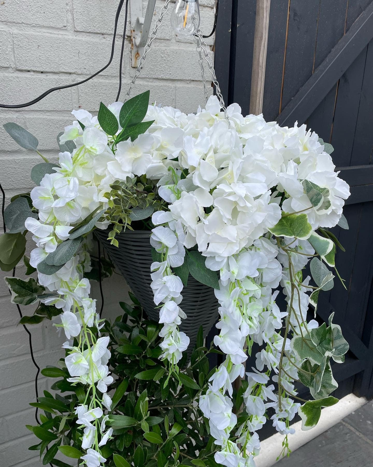 Inspired by Mrs Hinch Artificial Wisteria and Ivy and Eucalyptus foliage and basket to last all season smaller basket