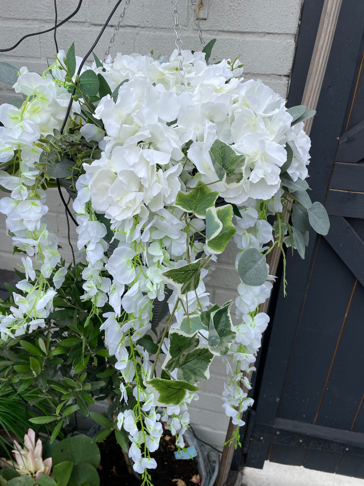 Inspired by Mrs Hinch Artificial Wisteria and Ivy and Eucalyptus foliage and basket to last all season smaller basket