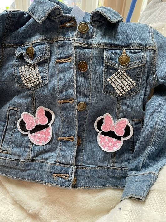 Girls Denim Jacket / Mickey Mouse Minnie Mouse / Personlised jacket patches / ages 0-3 to 4years