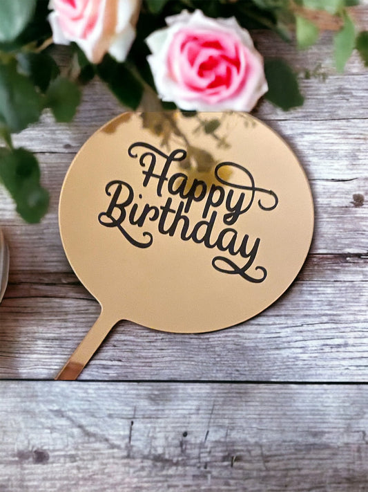 Mirrored Happy Birthday cake Topper / personalised to your request